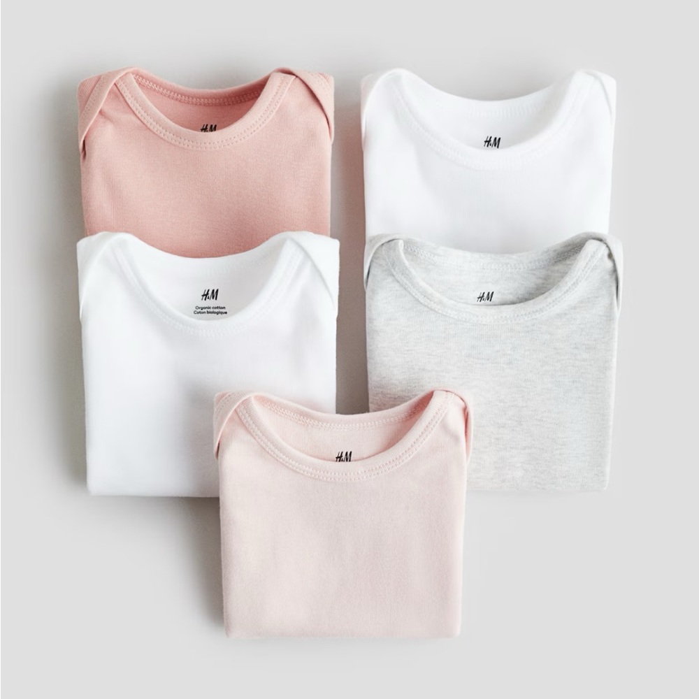H&M 5 Pack Bodysuits - White, Gray, and 3 Shades of Pink - Picture 2 of 7
